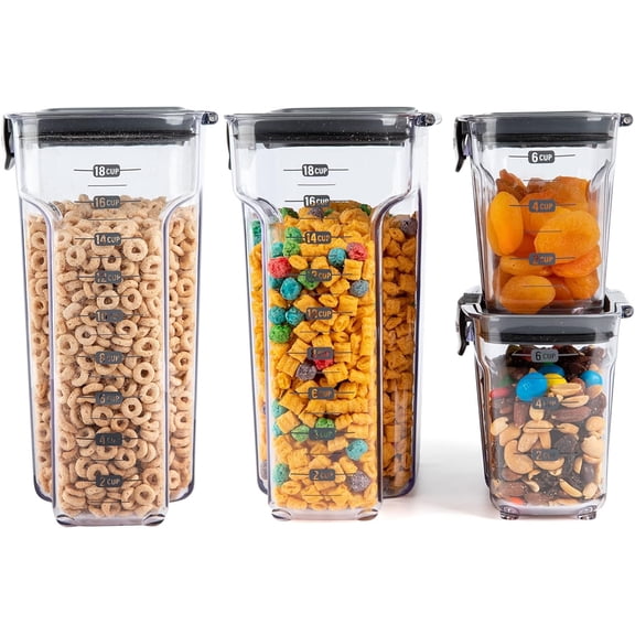 International ProKeeper+ 4- Clear Plastic Modular Airtight Pantry Cereal /Snack Kitchen Storage Organization Container Canister Set
