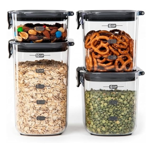 International ProKeeper+ 4-Piece Clear Plastic Modular Airtight Pantry Food/Snack Kitchen Storage Organization Container Canister Set
