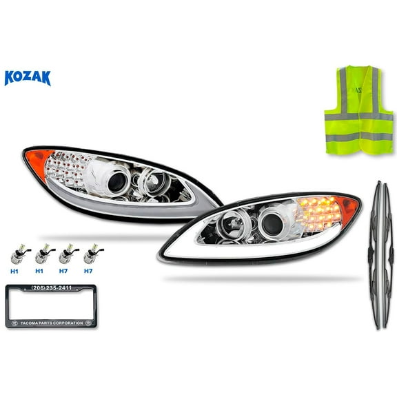 KOZAK Chrome LED DRL Glow Bar, Turn Signal Projector Headlights Pair Compatible with International ProStar 2008-2016