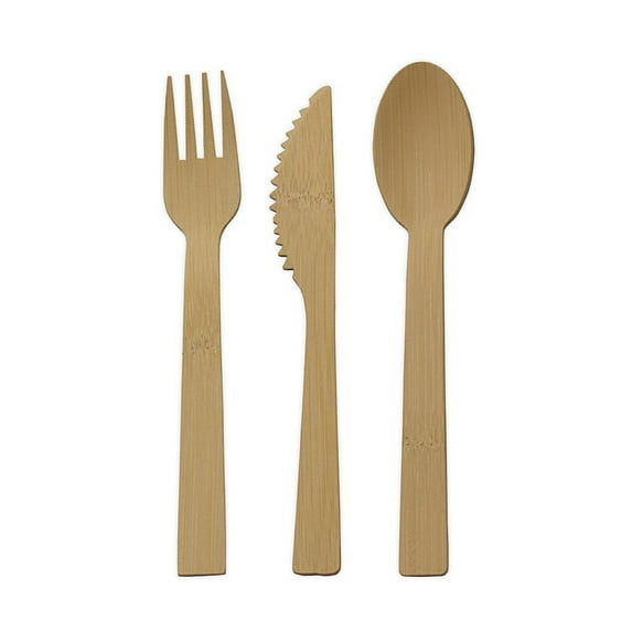 International Silver 72 Piece Flatware Set | Let's Eat Collection | Bamboo Disposable Cutlery Set | BPA-Free, Eco-Friendly, Biodegradable, Compostable, Sustainable Flatware for Events