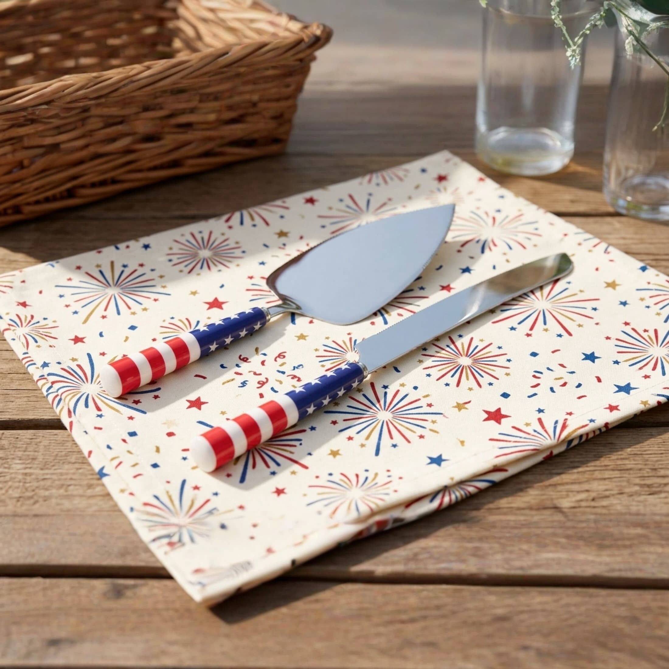 International Silver Stars and Stripes Ceramic Handle Cake Serving Set