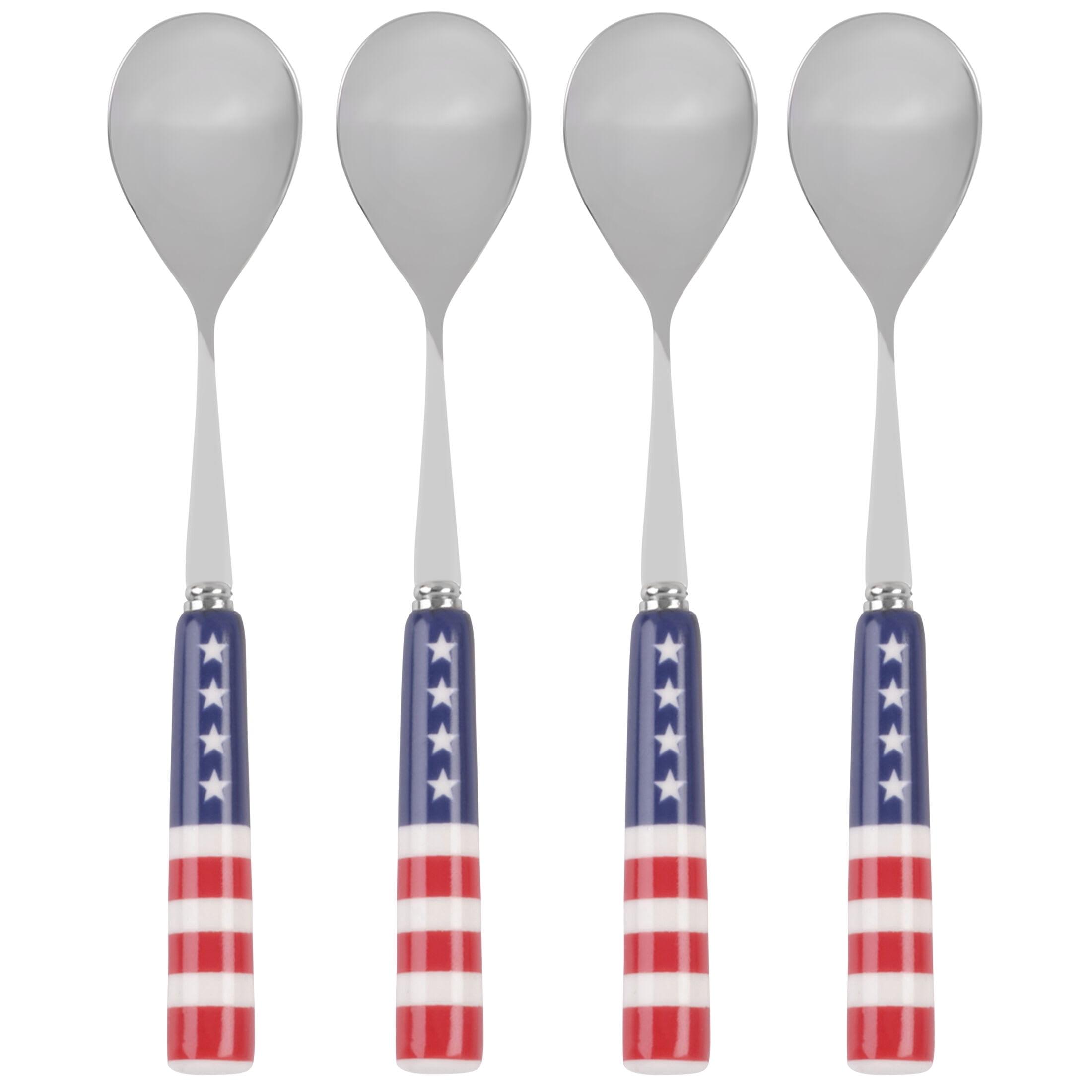 International Silver Stars and Stripes Ceramic Handle Coffee Spoons Set of 4