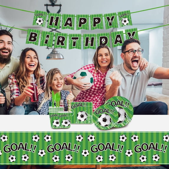 International Soccer Celebration Party Decor Kit - Football Themed Supplies for Game Day Essentials, Tableware & Banner Set
