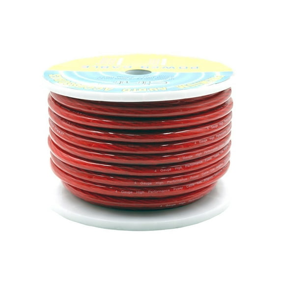 International Standard 4 Gauge 20 Feet Red See Through Amplifier Power/ Ground Cable with Spool