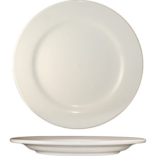 International Tableware Roma Wide Rim Rolled Edge Round Plate American White, 6.625" Diameter x 0.5" Height, Stoneware | 36/Case