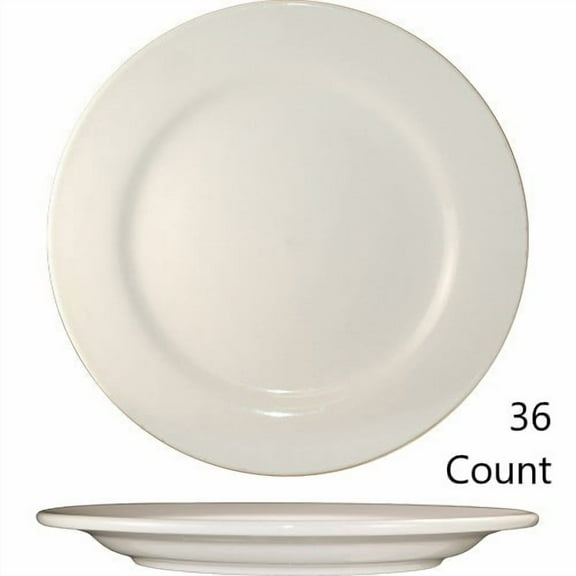 International Tableware Roma Wide Rim Rolled Edge Round Plate American White, 7.125" Diameter x 1/2" Height, Stoneware | 36/Case