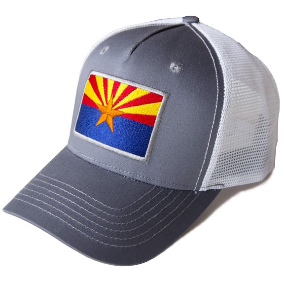 Arizona Flag Hat for Men and Women – Copper State Snapback Trucker Baseball Cap by International Tie (Grey/White)