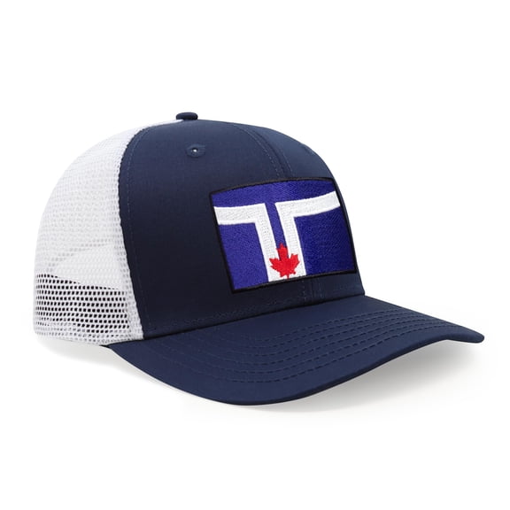 International Tie City Hat for Men and Women, Adjustable Snapback Trucker Baseball Cap with Embroidered Patch (Toronto, Navy White)