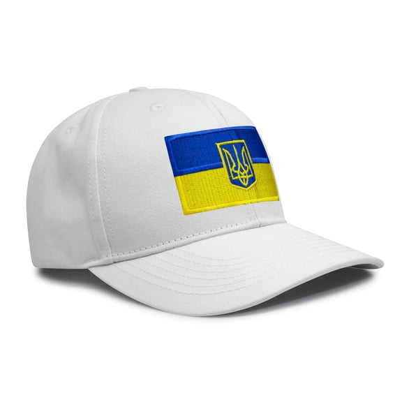 International Tie Country Hat for Men and Women, Adjustable Snapback Trucker Baseball Cap with Embroidered Patch (Ukraine, All White)
