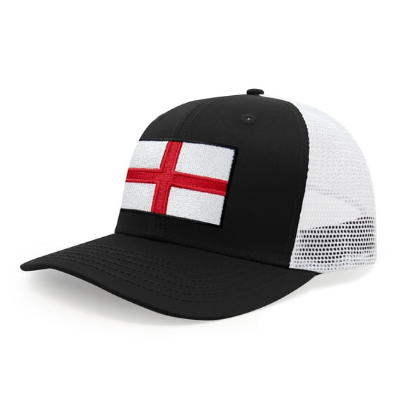International Tie England - St. George Flag Hat for Men and Women, Adjustable Snapback Trucker Baseball Cap (Black White)