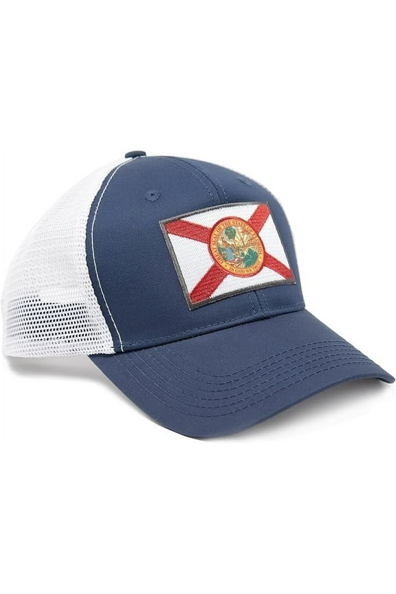Premium Florida Flag Hat for Men and Women – Snapback Trucker Baseball Cap by International Tie (Navy/White)