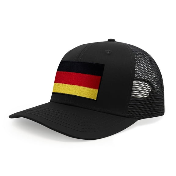International Tie Germany Flag Hat for Men and Women - Adjustable Snapback Trucker Baseball Cap (All Black)