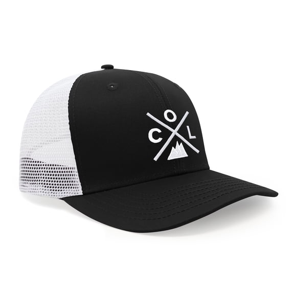 International Tie Hat for Men and Women, Adjustable Snapback Trucker Baseball Cap, Embroidered Cross Logo (COL - Colorado, Black White)