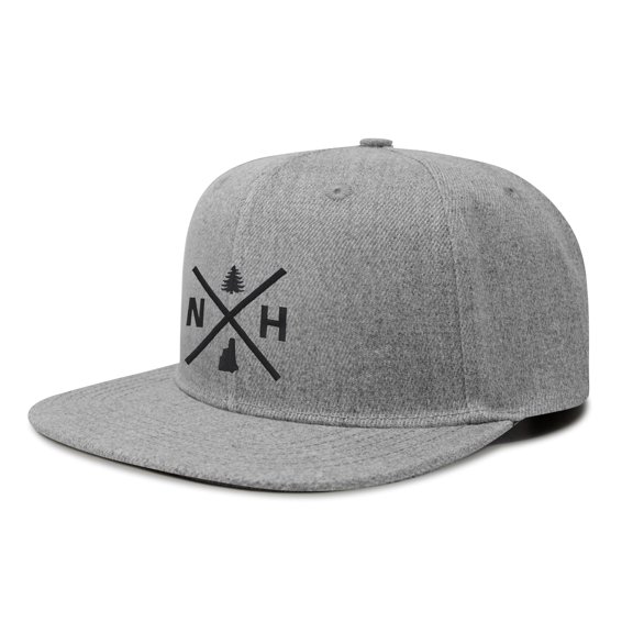 International Tie Hat for Men and Women, Adjustable Snapback Trucker Baseball Cap, Embroidered Cross Logo (NH- New Hampshire, Grey Flatbill)