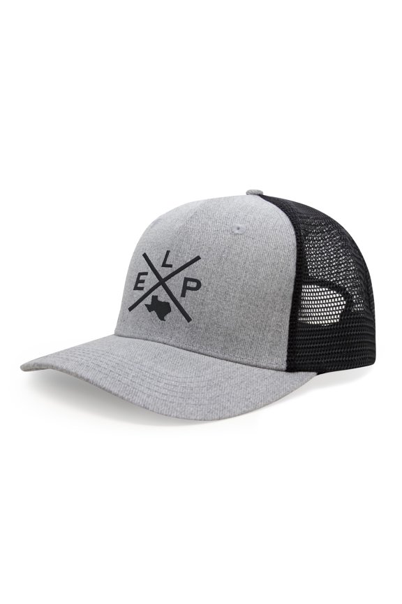 Hat for Men and Women, ELP Snapback Trucker Baseball Cap, Embroidered Cross Logo (ELP - El Paso, Grey Black)