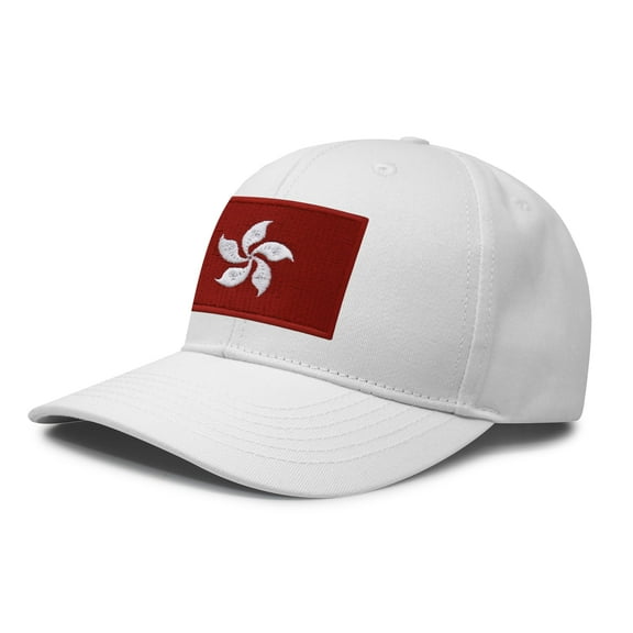 International Tie Hong Kong Flag Hat for Men and Women – Snapback Trucker Baseball Cap (All White)