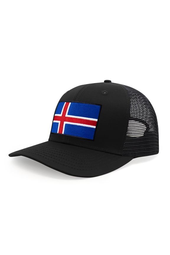 Iceland Flag Hat for Men and Women - Adjustable Snapback Trucker Baseball Cap (All Black)