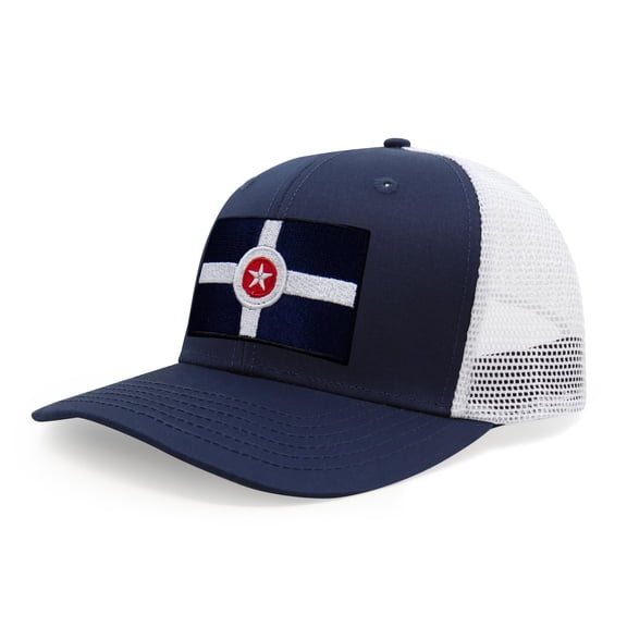 International Tie Indianapolis Flag Hat for Men and Women – Snapback Trucker Baseball Cap (Navy White)