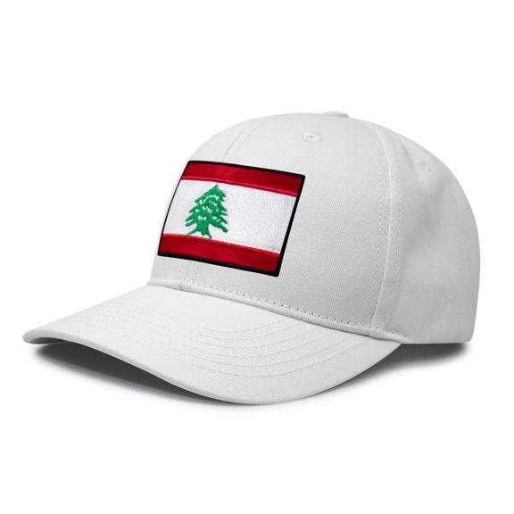 International Tie Lebanon Flag Hat for Men and Women - Adjustable Snapback Trucker Baseball Cap (All White)