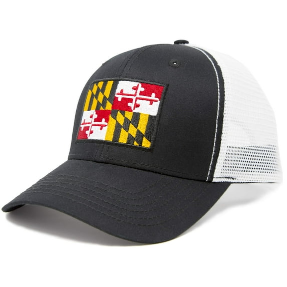 Maryland Flag Hat for Men and Women – The Free State Snapback Trucker Baseball Cap by International Tie (Black/White)