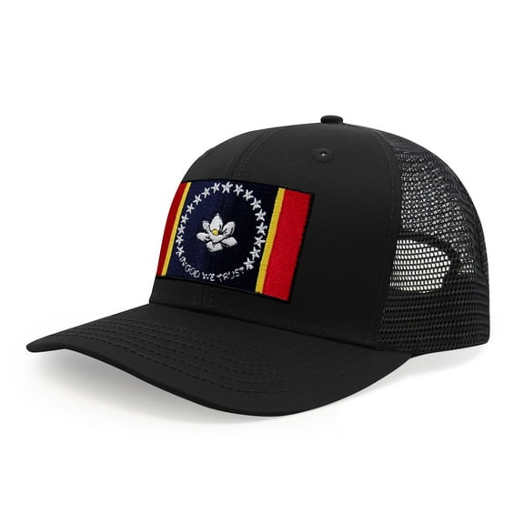 International Tie Mississippi Flag Hat for Men and Women – Snapback Trucker Baseball Cap (All Black)