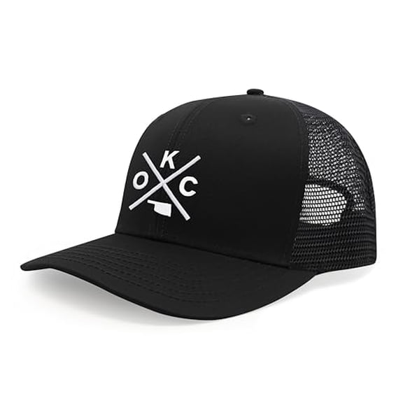 International Tie Oklahoma City OKC Hat for Men and Women - Snapback Trucker Baseball Cap (All Black)