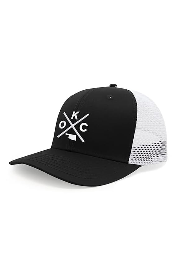 Oklahoma City OKC Hat for Men and Women - Snapback Trucker Baseball Cap (Black/White)