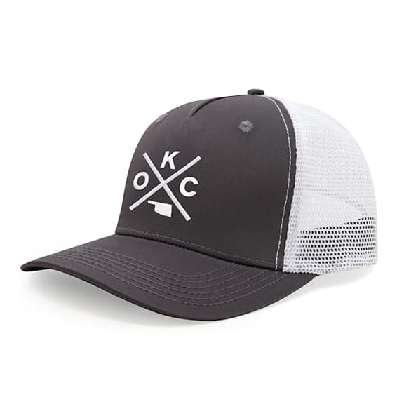 International Tie Oklahoma City OKC Hat for Men and Women - Snapback Trucker Baseball Cap (Grey/White)
