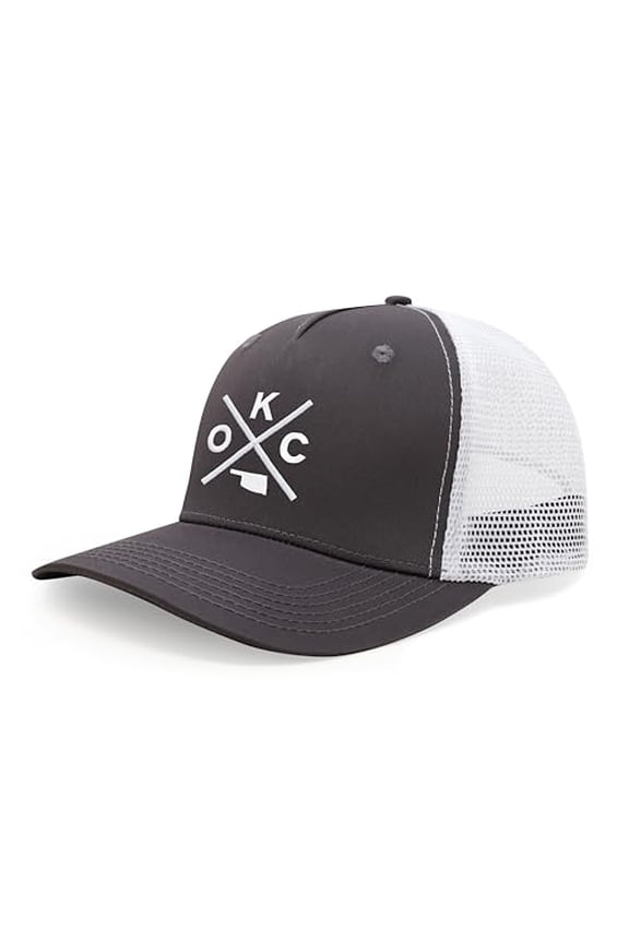 Oklahoma City OKC Hat for Men and Women - Snapback Trucker Baseball Cap (Grey/White)