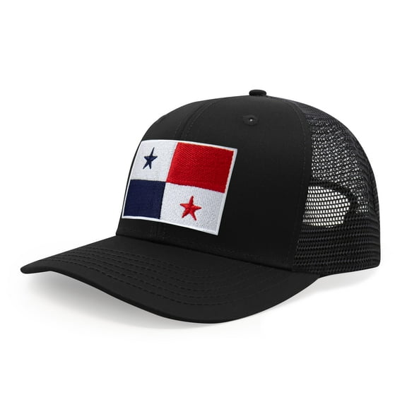 International Tie Panama Flag Hat for Men and Women - Adjustable Snapback Trucker Baseball Cap (All Black)