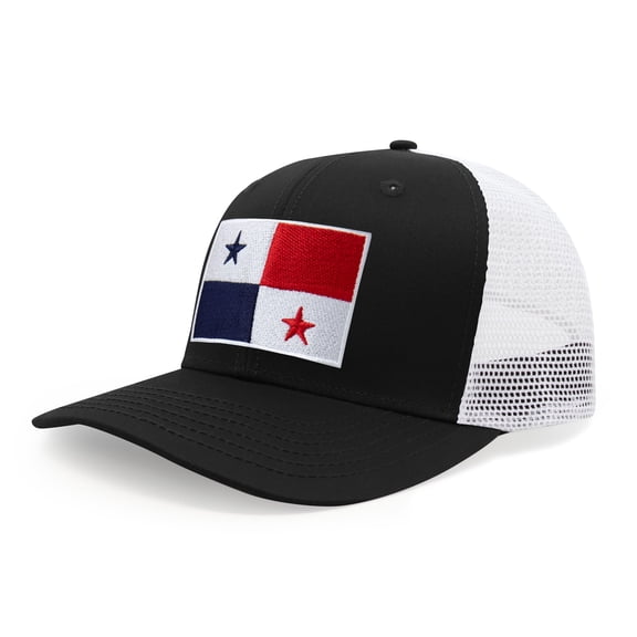 International Tie Panama Flag Hat for Men and Women - Adjustable Snapback Trucker Baseball Cap (Black White)