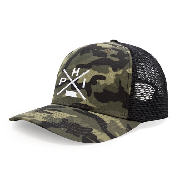 International Tie Philadelphia Hat for Men and Women, PHI Snapback Trucker Baseball Cap, Embroidered Cross Logo (Camouflage)