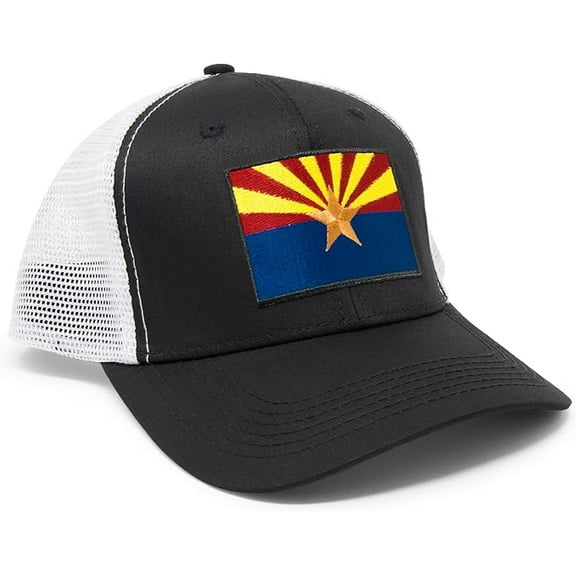 Arizona Flag Hat for Men and Women – Copper State Snapback Trucker Baseball Cap by International Tie (Black/White)