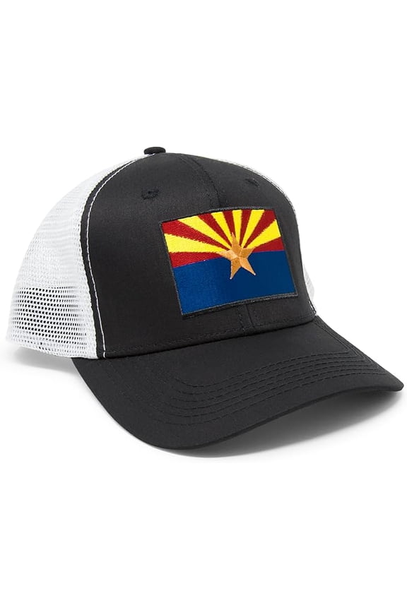 Arizona Flag Hat for Men and Women – Copper State Snapback Trucker Baseball Cap by International Tie (Black/White)