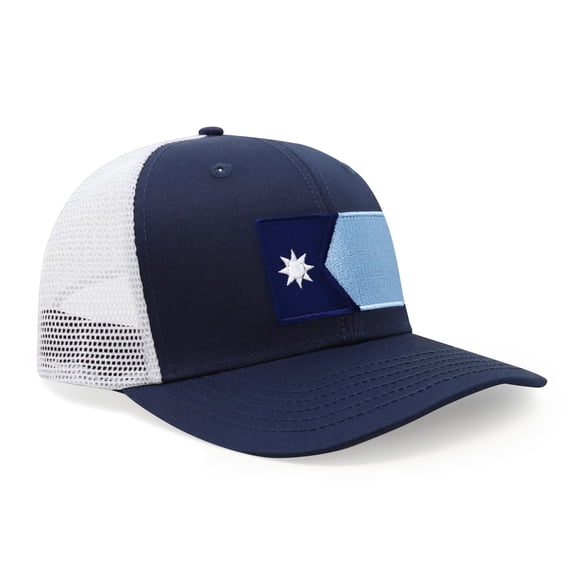 International Tie Premium Minnesota State Flag Hat for Men and Women - Snapback Trucker Baseball Cap (Navy White)