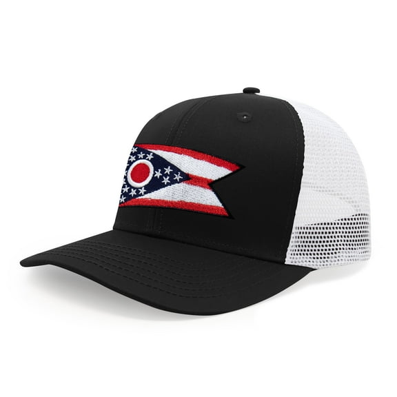 International Tie Premium Ohio - Flag Patch Hat for Men and Women - Snapback Trucker Baseball Cap (Black White)