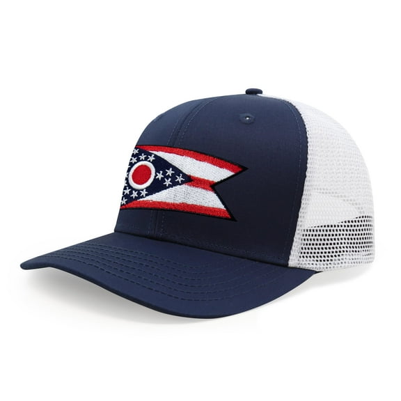 International Tie Premium Ohio - Flag Patch Hat for Men and Women - Snapback Trucker Baseball Cap (Navy White)