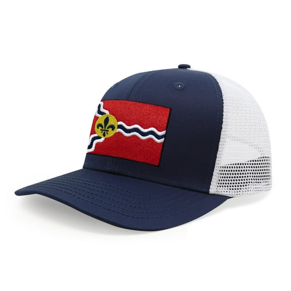 International Tie Premium St. Louis Flag Hat for Men and Women - Snapback Trucker Baseball Cap (Navy White)