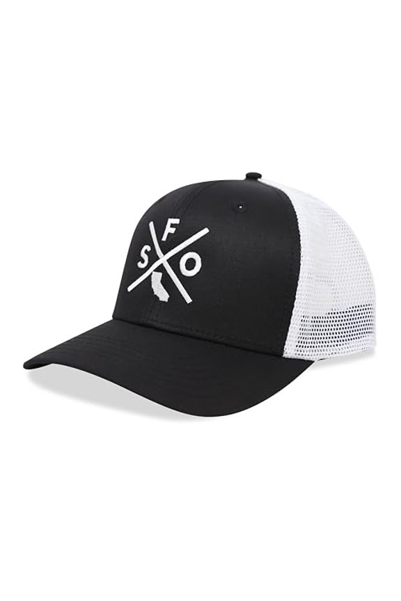 San Francisco SFO Hat for Men and Women - Snapback Trucker Baseball Cap (Black/White)