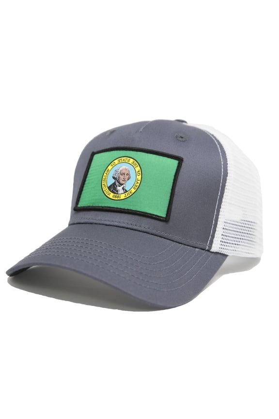 Washington State Flag Hat for Men and Women – The District Snapback Trucker Baseball Cap by International Tie (Grey/White)