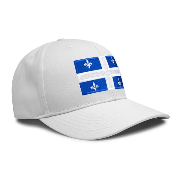 International Tie State Hat for Men and Women, Adjustable Snapback Trucker Baseball Cap with Embroidered Patch (Quebec, All White)