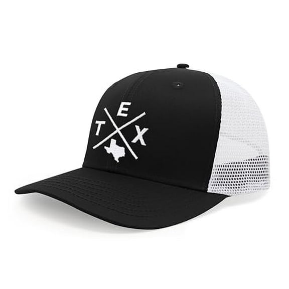 Texas TEX Snapback Trucker Hat for Men and Women by International Tie (Black/White)