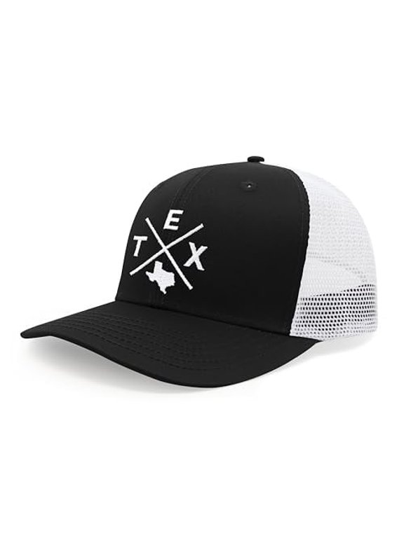 Texas TEX Snapback Trucker Hat for Men and Women by International Tie (Black/White)