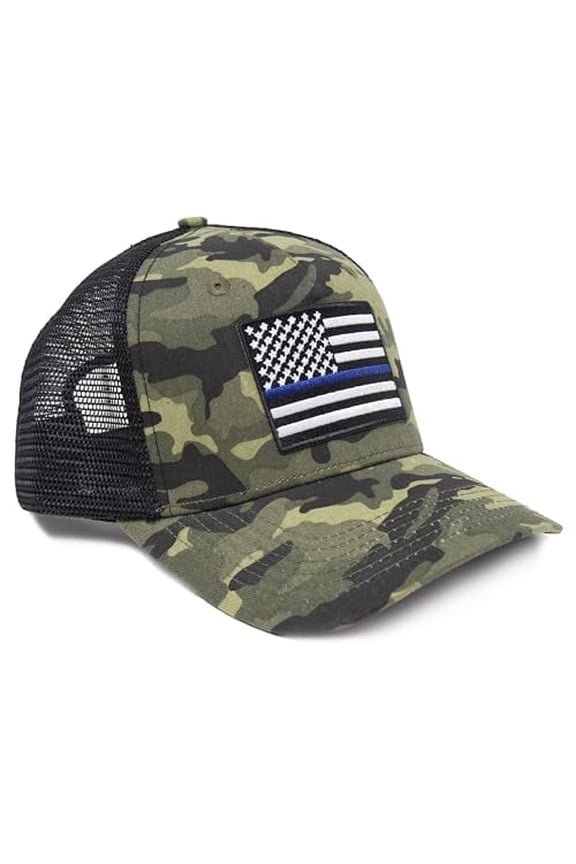 Thin Blue Line Flag Hat for Men and Women – Snapback Trucker Baseball Cap by International Tie (Camouflage)