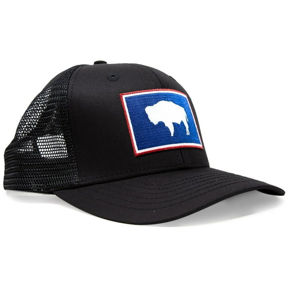 Premium Wyoming Flag Hat Men and Women – Snapback Trucker Baseball Cap by International Tie (All Black)
