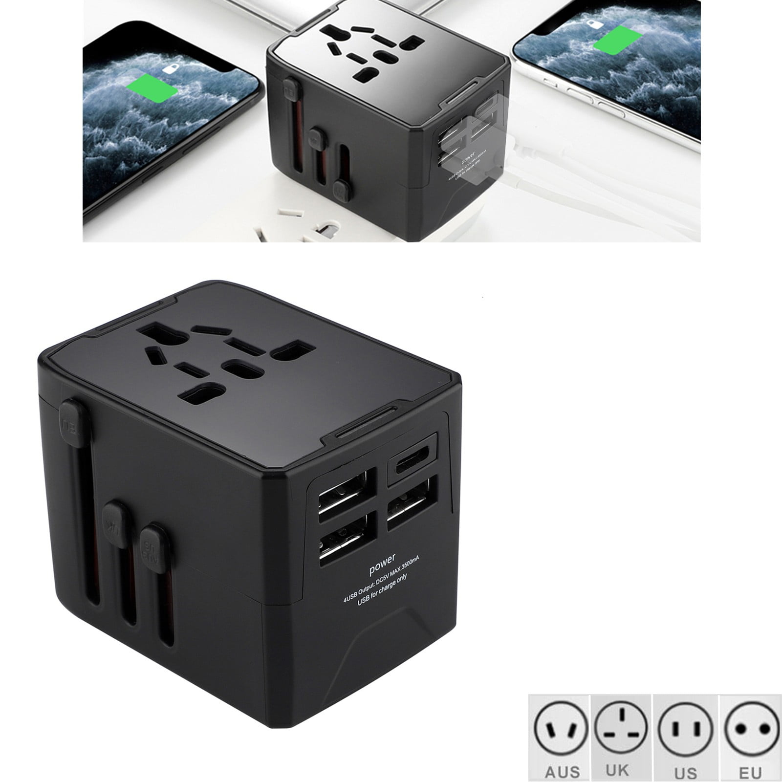 International Travel Adapter Voltage Converter Steps Down 220V to 110V