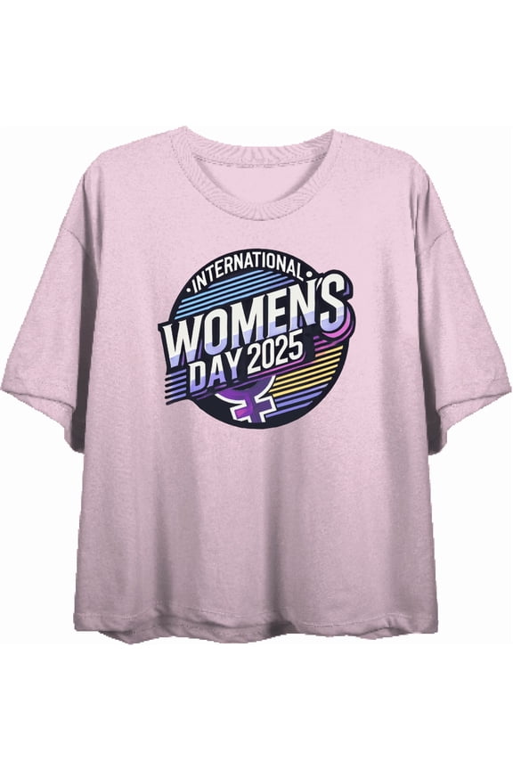 International Women's Day 2025 Colorful Circle Women's Pink Crew Neck Short Sleeve Crop Tee-Small