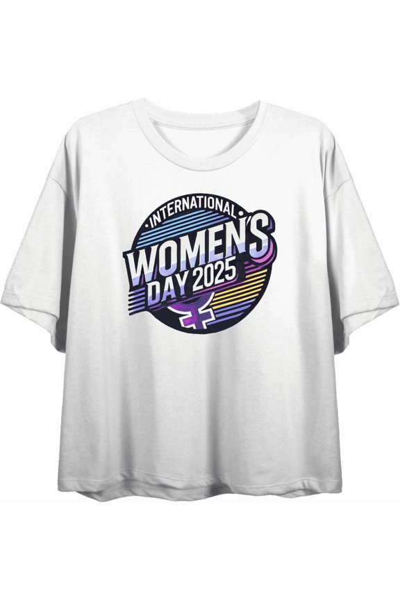 International Women's Day 2025 Colorful Circle Women's White Crew Neck Short Sleeve Crop Tee-XS