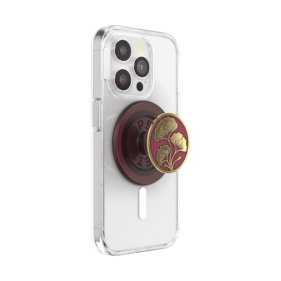 PopSockets MagSafe Phone Grip with Kickstand and Swappable Top, Wireless Charging Compatible - Enamel Ginkgo Oxblood