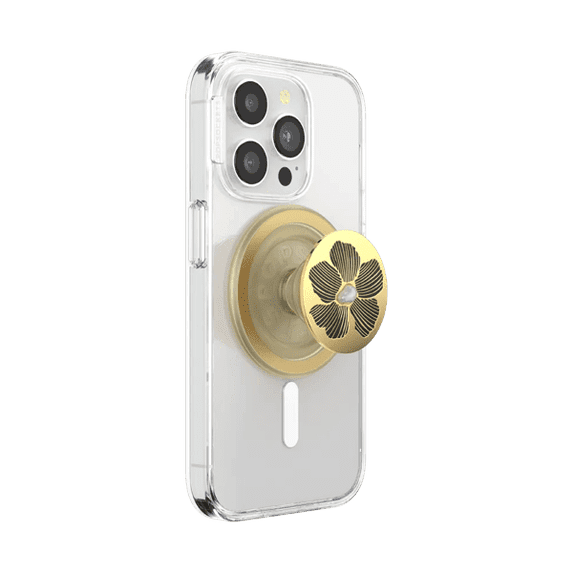 PopSockets Phone Grip for MagSafe, Magnetic Holder, Phone Stand, Gold - Mae Flower w/ Pearl